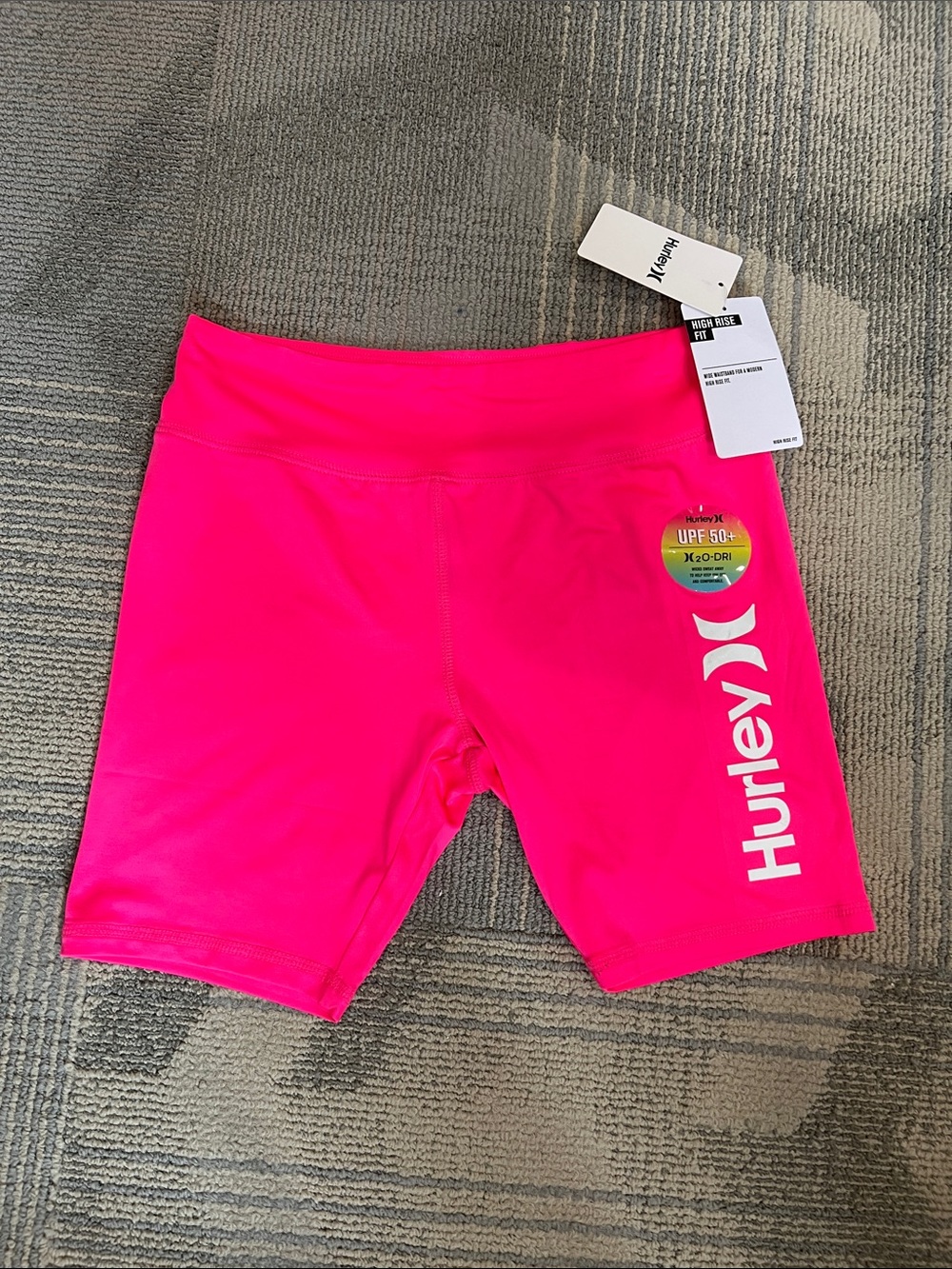 Hurley Girls Neon Pink Active Bike Shorts with 50+ UPF NWT